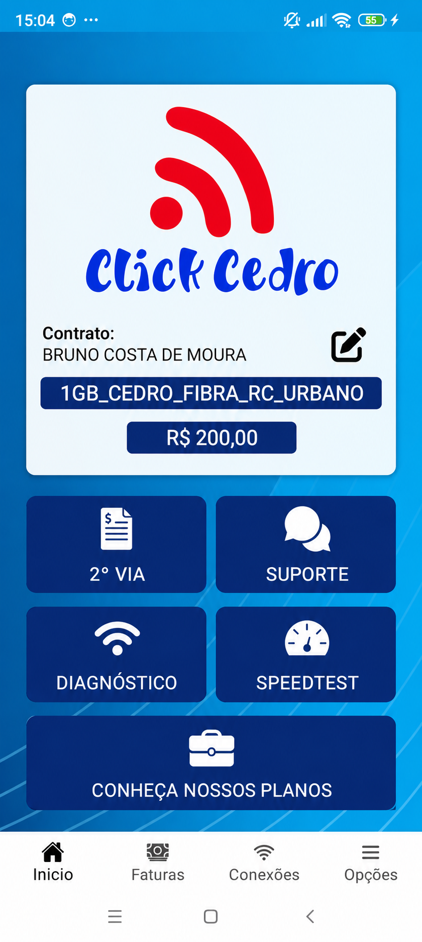 Aplicativo ClickCedro — tela inicial